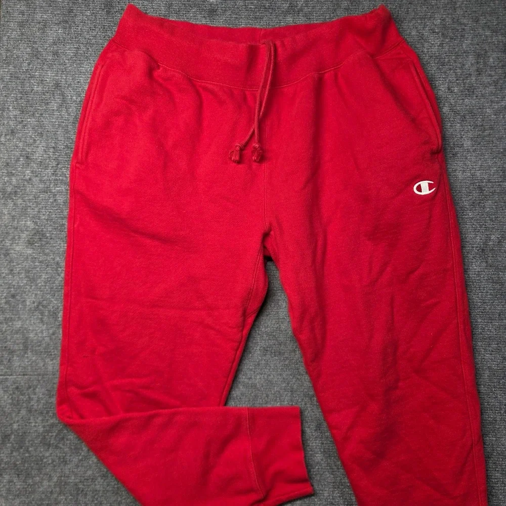Champion Reverse Weave Sweatpants Red Mens XL GF01 Joggers Fleece C Logo